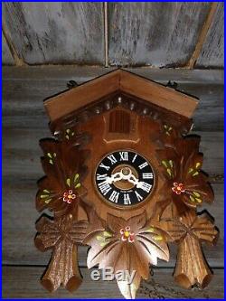 Vintage swiss made Wood small Cuckoo Clock Lotscher works Unique style