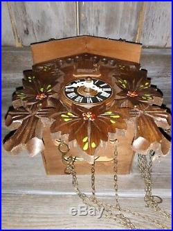 Vintage swiss made Wood small Cuckoo Clock Lotscher works Unique style