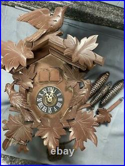 Vintage wood wooden cuckoo clock germany german black forest