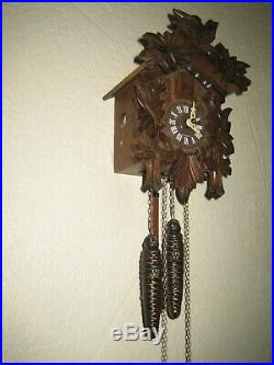 Vintage wood wooden cuckoo clock germany german black forest bird maple leaves