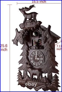 Vivid Large Deer Handcrafted Wood Cuckoo Clock with 4 Dancers Dancing with Music
