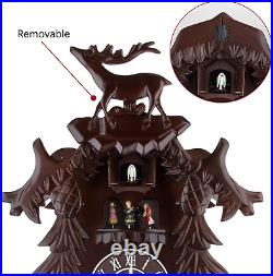 Vivid Large Deer Handcrafted Wood Cuckoo Clock with 4 Dancers Dancing with Music
