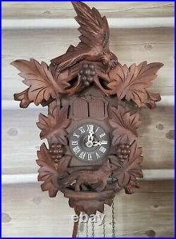 Vtg Germany Black Forest Cuckoo 3 weight Clock Swiss Musical Dog Coyote WORKS