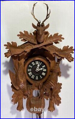 Vtg Schrenkenbecher Black Forest Cuckoo Clock Stag Rabbit Pheasant Germany 8 Day