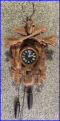 Vtg Schrenkenbecher Black Forest Cuckoo Clock Stag Rabbit Pheasant Germany 8 Day