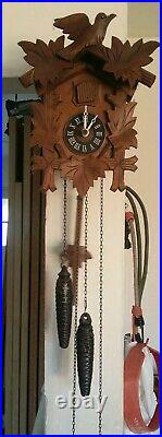 West German Cuckoo Clock fully working wooden Black Forest Antique Vintage